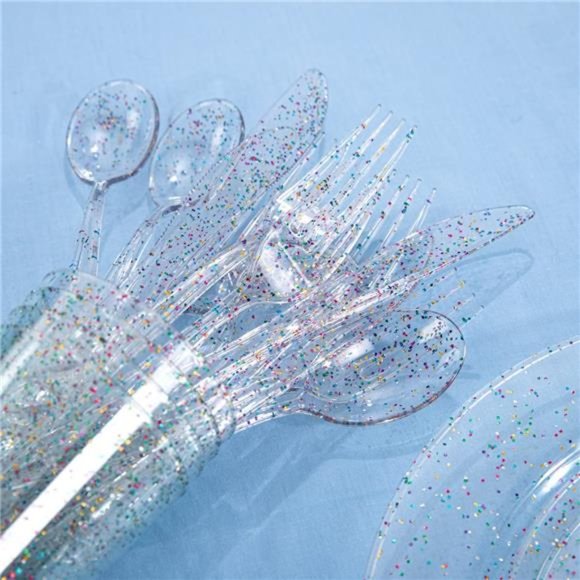 180PCS Glitter Plastic Plates with Glitter Disposable Silverware - Picture 7 of 12